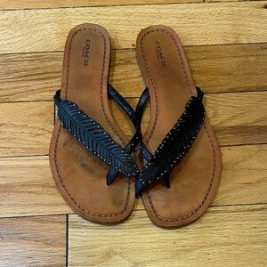 Coach Black Leather Feather Sandals